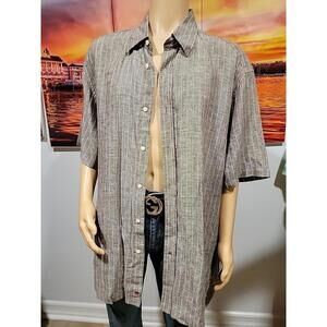 Reunion 100% Linen Men's Gray Striped XXL Short Sleeve Button Up Shirt #C